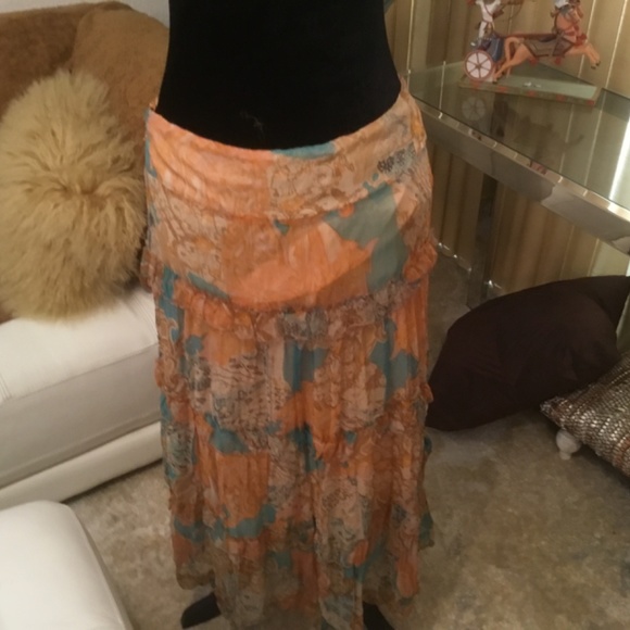 NWT Hale Bob Boho style georgette beaded tier skirt - Picture 3 of 13